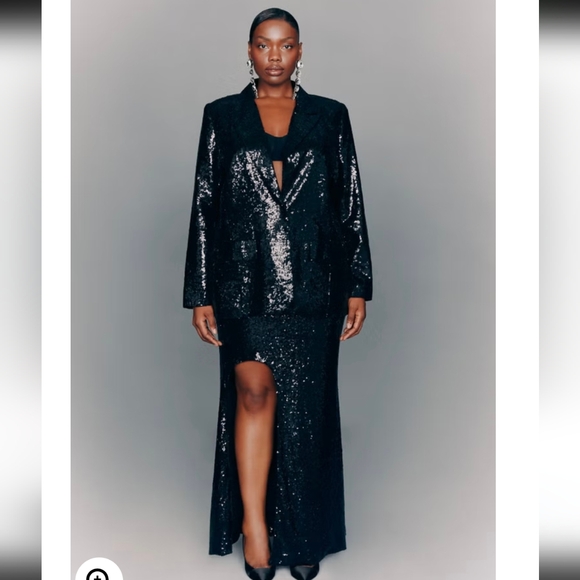 Eloquii Women's Dramatic Maxi Sequin Skirt NWT w/ Slit Black Special Occasion 20 - Picture 8 of 13